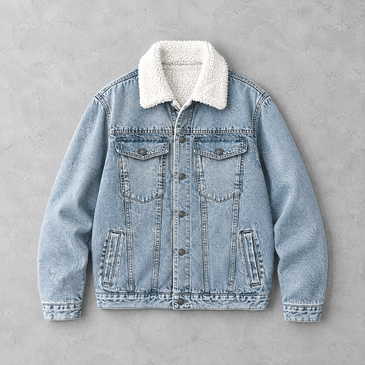 Sherpa Collar Denim Jacket | Light Wash Fleece-Lined Trucker Jacket