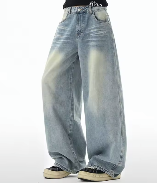 High Waist Straight Leg Jeans | Korean Retro Baggy Casual Pants