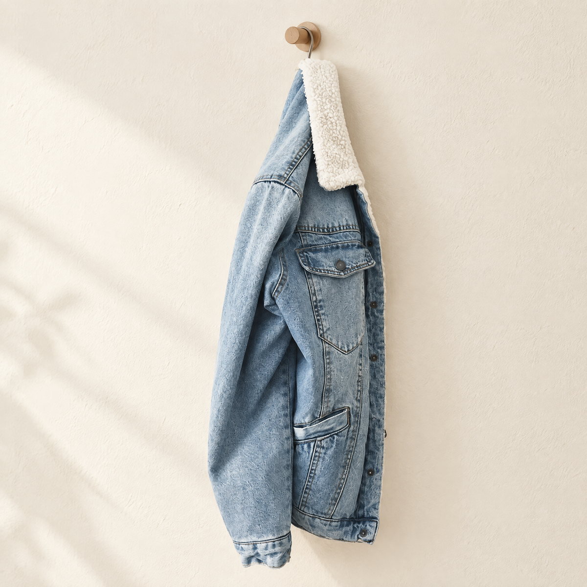 Sherpa Collar Denim Jacket | Light Wash Fleece-Lined Trucker Jacket