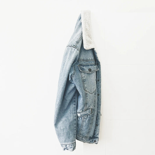 Sherpa Collar Denim Jacket | Light Wash Fleece-Lined Trucker Jacket